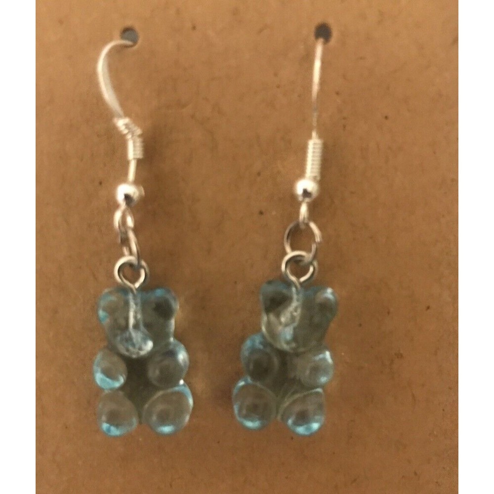 Resin Blue Aqua Gummy Bear Earrings Handmade USA